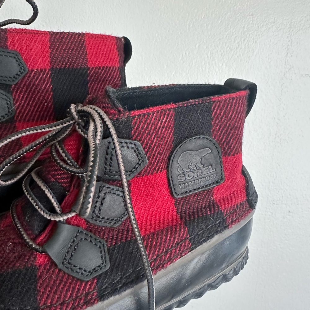 Sorel Women's Black & Red Plaid Duck Boots - Picture 2 of 7